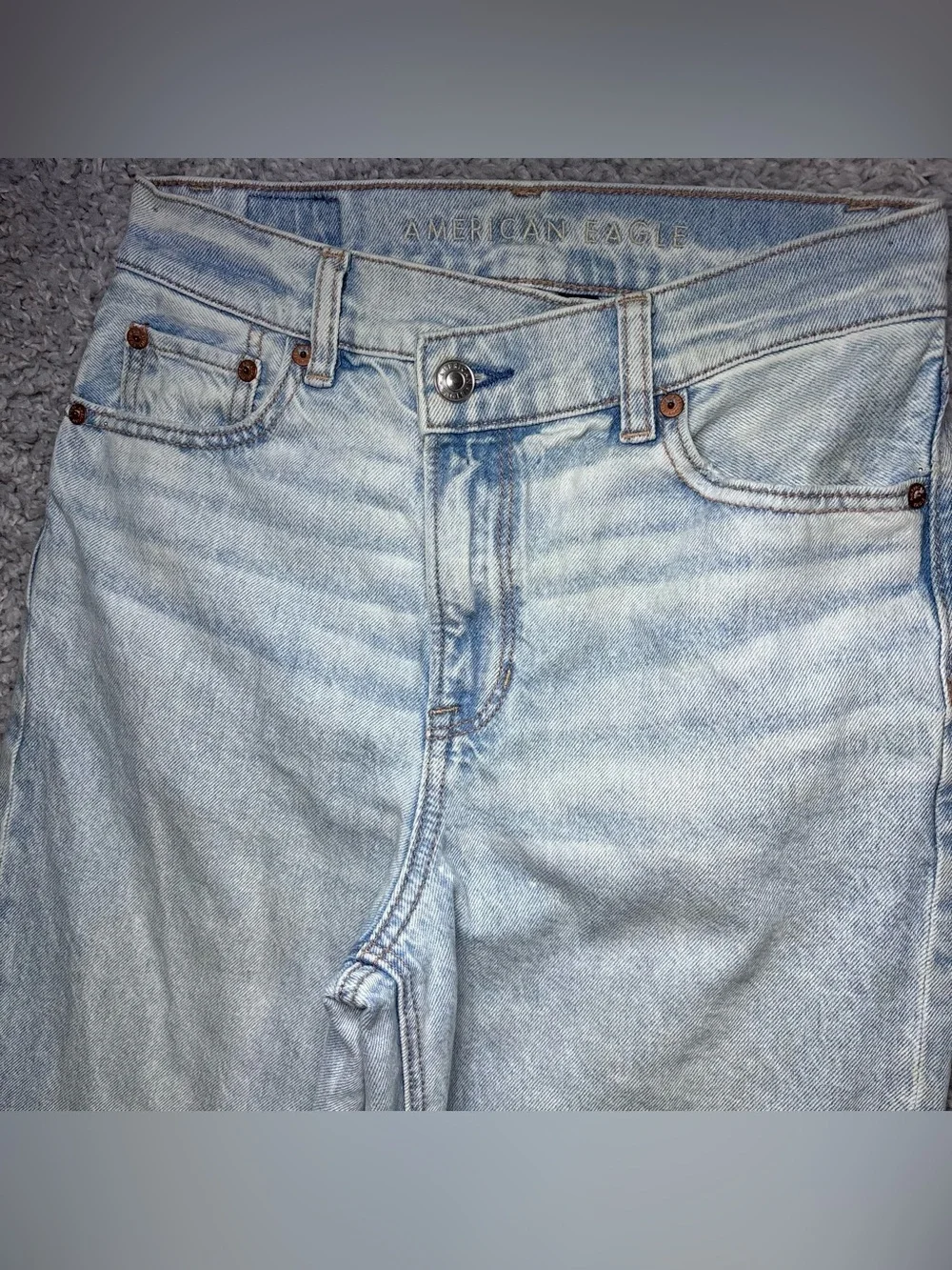 AMERICAN EAGLE Jeans Womens 0 Short Highest Rise Baggy Straight Strigid Rib Cage